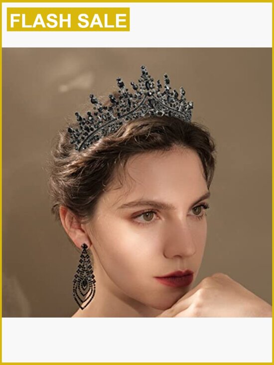 Gothic Wedding Tiara Crown, Rhinestone Crystal Queen Headpiece, Vintage Costume main image 6
